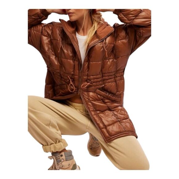 Free People Coat S Brown Movement Patricia‎ Packable Poncho Puffer Oversized - Picture 14 of 16